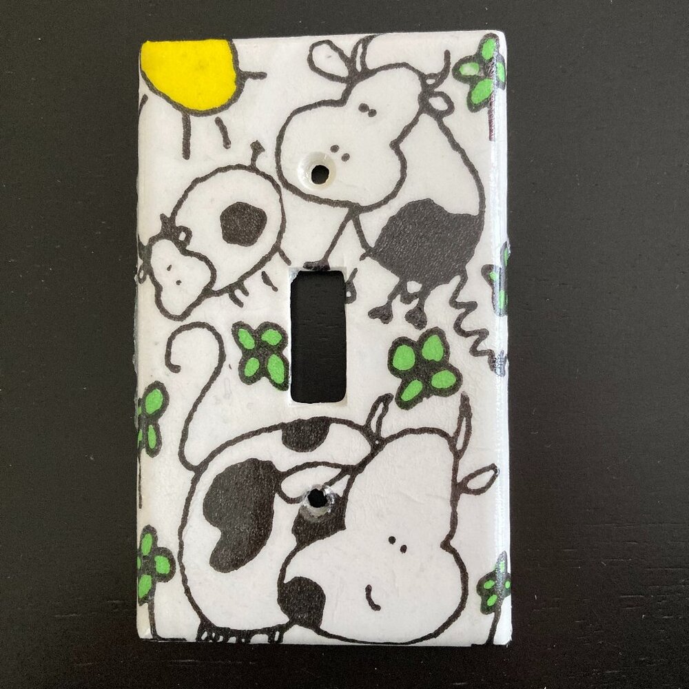 Handmade Decoupaged Cute Cow Switch Plates NEW